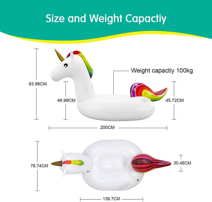 Надуваема играчка Dracarys Unicorn 200x100x90 см, плаващо легло