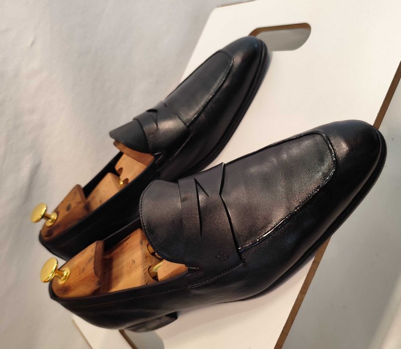 Pantofi de lux 43 43.5 44 loafer penny FABI lucrati manual piele naturala moale negru