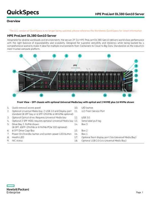 HPE ProLiant DL380 Gen10 Form Factor Rack (2U) 8SFF