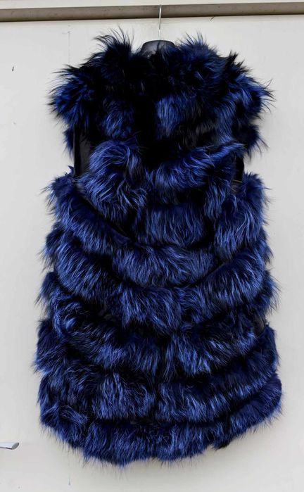 Естествен косъм лисица и телешка кожа уникален дамски елек М размер