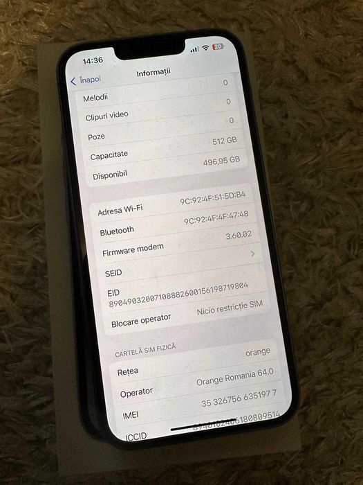 Iphone 14 512 GB baterie 98% Albastru Liber de retea