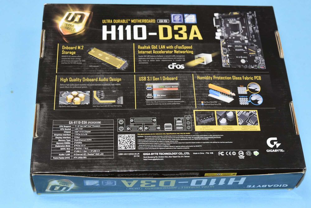 ДЪнна платка Gigabyte H110-D3A в оригинална кутия и аксесоари . 1151 DDR4