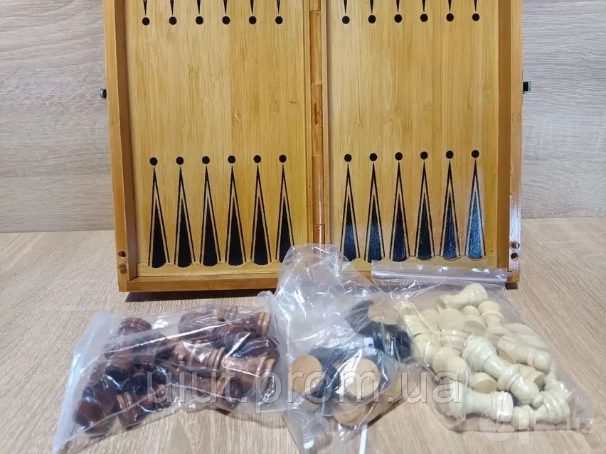 Шахматы + шашки + нарды (3 в 1)  деревянная 47x48 см