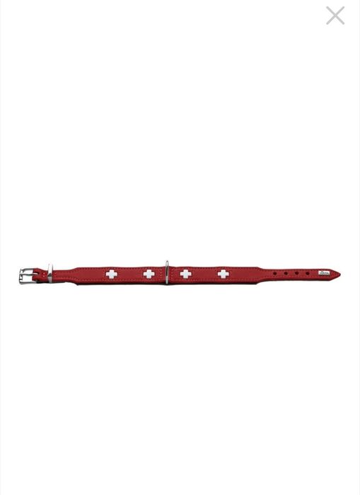 Zgarda  piele/HUNTER Swiss pentru Caini, Piele, Cruce Elvetiana, Rosu/Maro inchis/ disponibil 4 mărimi