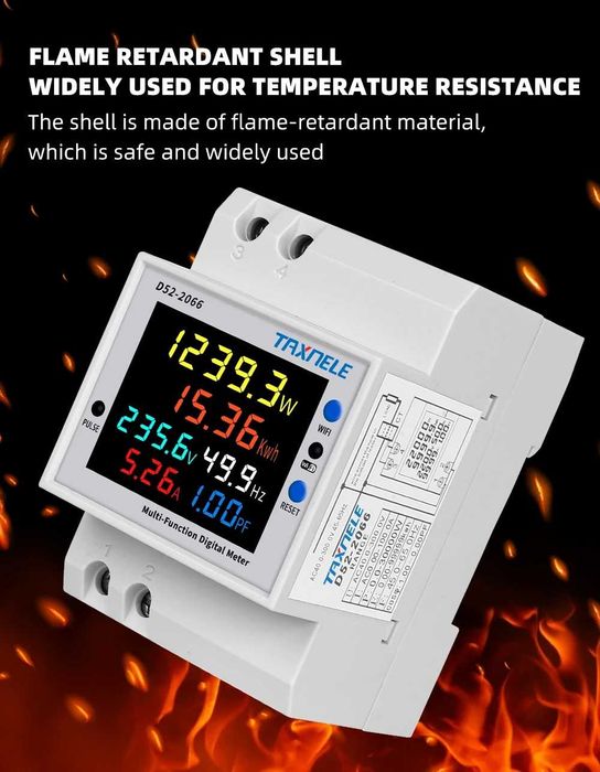 WIFI Смарт електромер 100A с цветен дисплей Tuya Smart Life