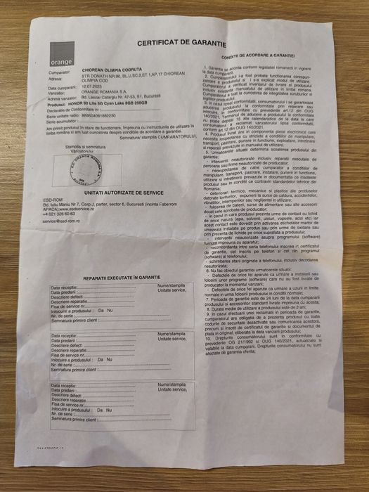 Telefon mobil Honor 90 Lite, 8GB RAM, 256GB, 

Telefon mobil Honor 90