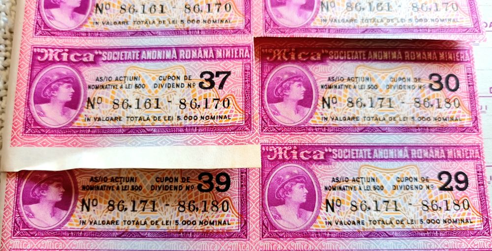 Acțiuni 1930 Societate minieră Mica