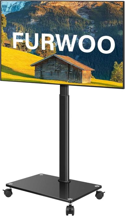 Suport TV FURWOO cu suport pivotant pentru living, sala de sedinte, carucior TV portabil pentru televizoare de 27-65 inch