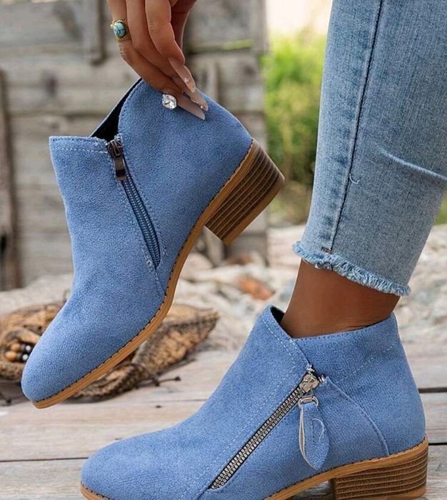 Боти велур в синьо