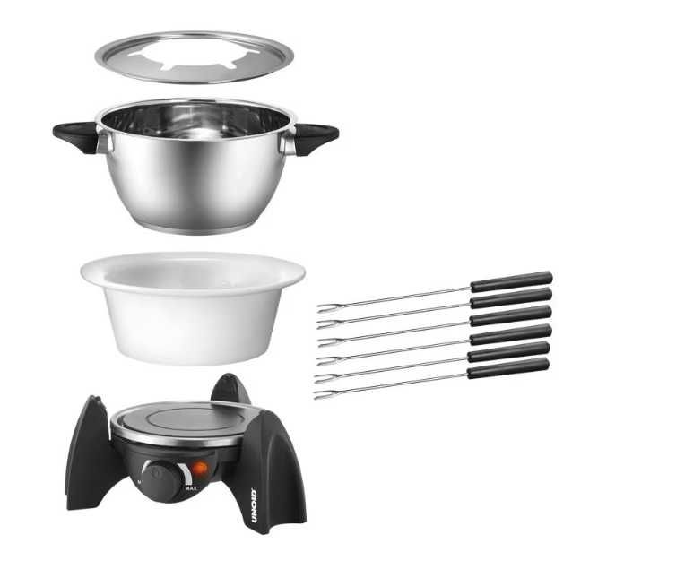 Комплект електрическо фондю Unold, 500 W, Инокс/Черен