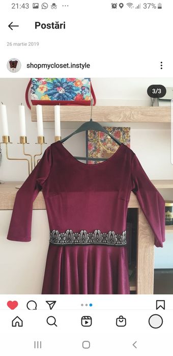 Rochie eleganta tip catifea in clos burgundy