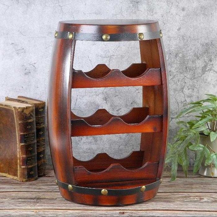 Нова Поставка За 6бр Бутилки Вино - Бъчва - Дървена Маса 40см