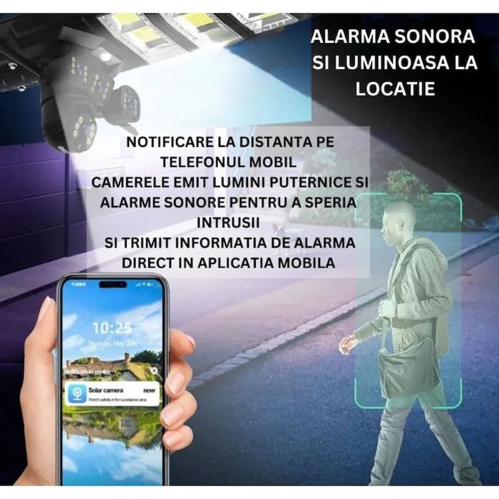 Lampa Solara cu Camera de Supraveghere XL SIM 4G, Aplicatie Mobila