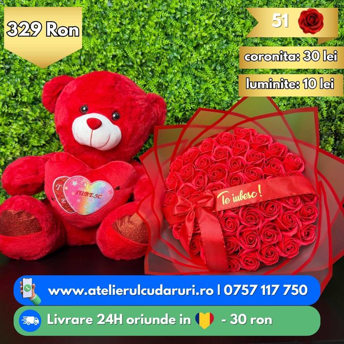 Buchete trandafiri din sapun personalizate + cu sclipici