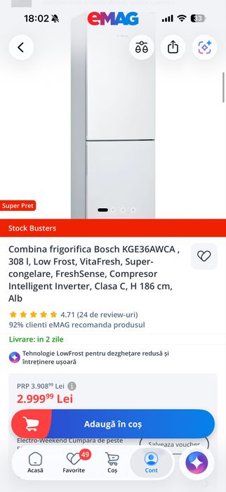 Combina frigorifica Bosch, 308l, in stare excelenta