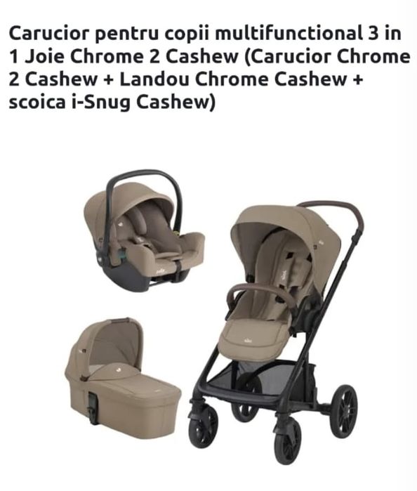 Carucior pentru copii multifunctional 3 in 1 Joie Chrome 2 Cashew