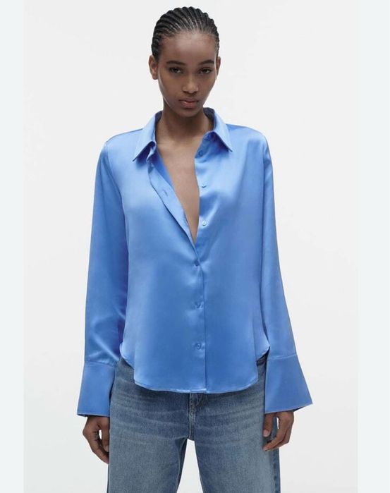 ZARA синя сатенена риза М / Л