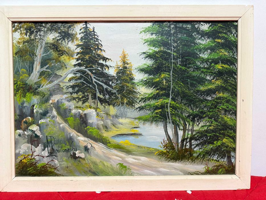 tablou pictat manual in ulei pe panza dim 56x41cm semnat cu rama ulei