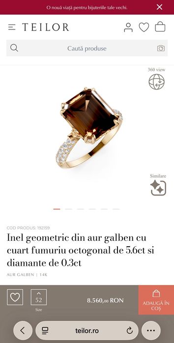 Inel aur cu diamante si cuartz fumuriu Teilor m52