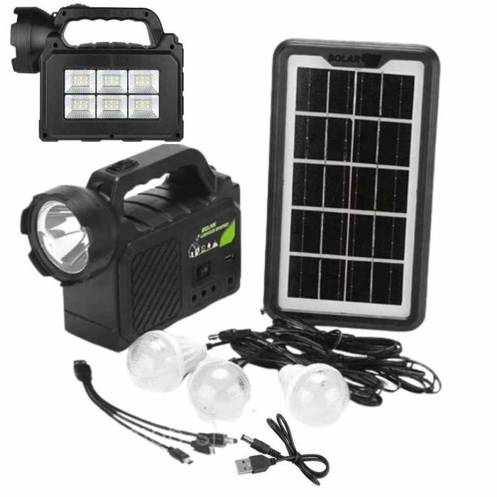 Kit panou solar cu 3 Becuri Radio Bluetooth MP3 USB lanterna LED acumulator incarcare telefon