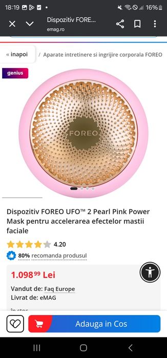 Dispozitiv de tratament facial Foreo UFO 2 pentru accelerare ef