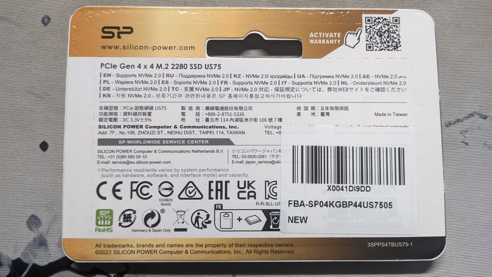 M.2 2280 SSD Silicon Power 4TB US75 Nvme PCIe Gen4