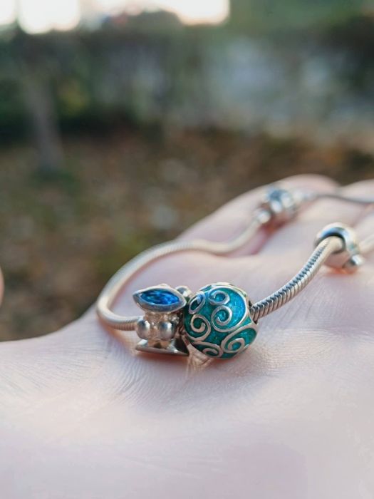 Bratara veche din argint de 925 si charms, SPINNING, HHN, copii