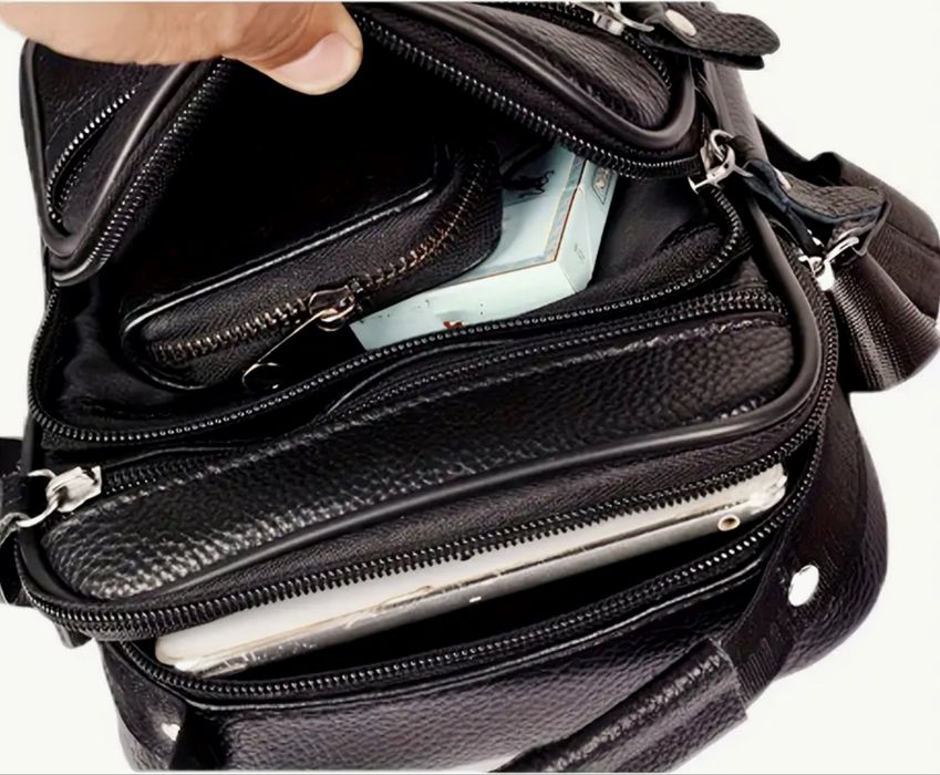 Мъжка функционална чанта с дръжка /Черна естествена кожа -10% Промоция