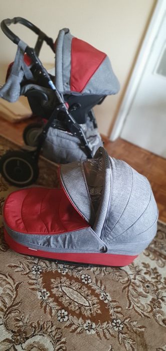 Carucior 3in1 Adamex rosu cu grii