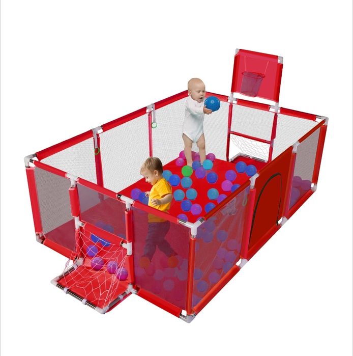 НОВИ детска голяма кошара за игра с футболни врати и кош / ограда за б