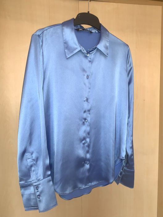 ZARA синя сатенена риза М / Л