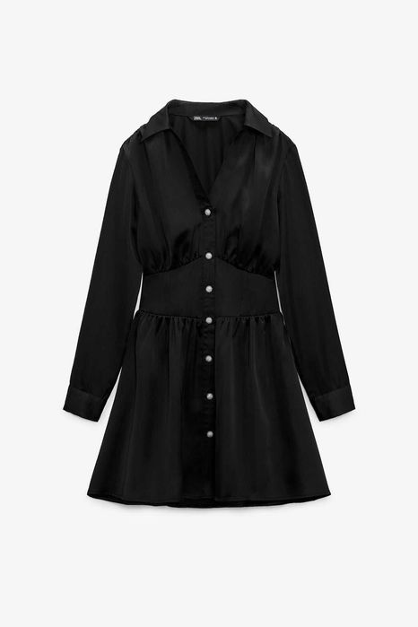 Сатенена рокля с копчета с камъчета Zara, XS