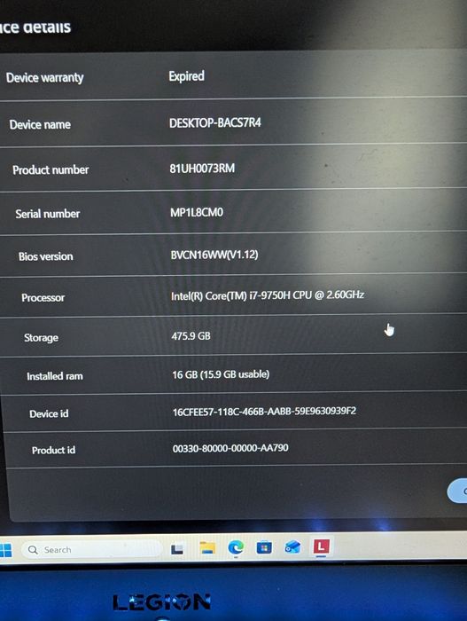 Laptop gaming lenovo legion Y740, i7 9750H, RTX 2080 Max-Q
