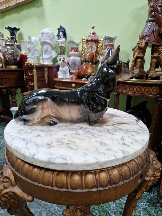 Голяма рядка антикварна порцеланова фигура статуетка куче