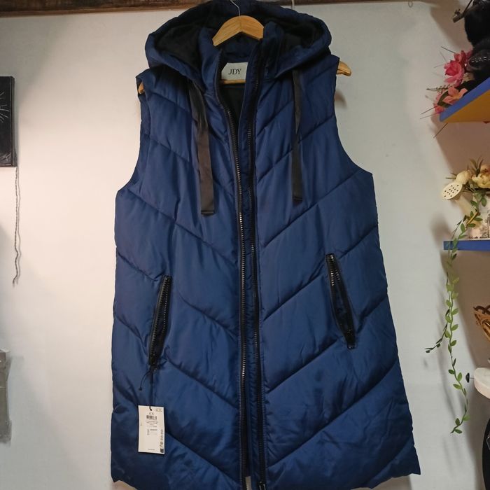 Vestă Lungă Matelasată cu Glugă JDY - Albastru navy (Nouă cu etichet