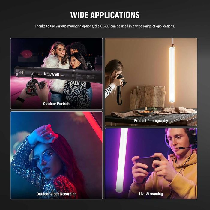 Neewer BASICS 30W Ръчна RGB филър лампа 90см, надуваема, 5000mAh-GC30C