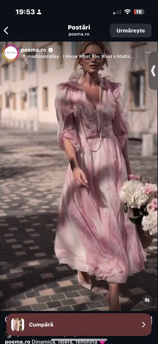 Rochie POEMA midi din voal cu imprimeu floral