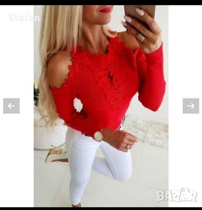 Дамска червена блуза с дантела.