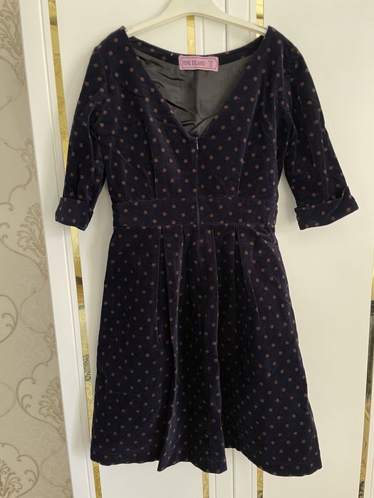 Бархатное платье в мелкий горошек • Размер S/M