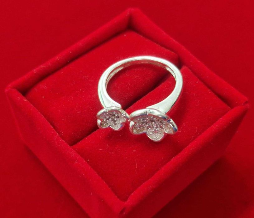 AG158, inel argint 925,nou/marcat, solid, flori cu zirconiu alb
