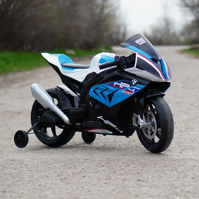 Motocicleta electrica copii BMW HP4 12V 90W, roti EVA, scaun piele,