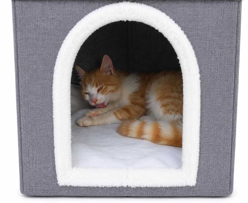 Căsuță pentru pisici Goldie XL cu 3 nivele și zgârietoare sisal, 39x39x65 cm, gri