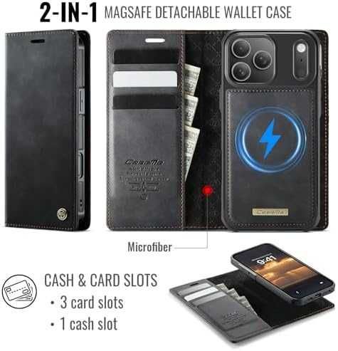 Нов iPhone 17 Pro Max PU кожен флип калъф карти RFID стойка кейс Айфон