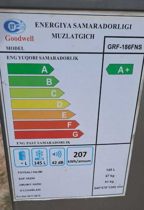 Goodwell Морозильник сотилади холати зур