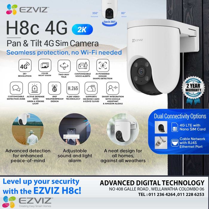 Camera IP 4G PTZ EZVIZ H8C 2K IR 30m Motion Detection Noua Sigilata