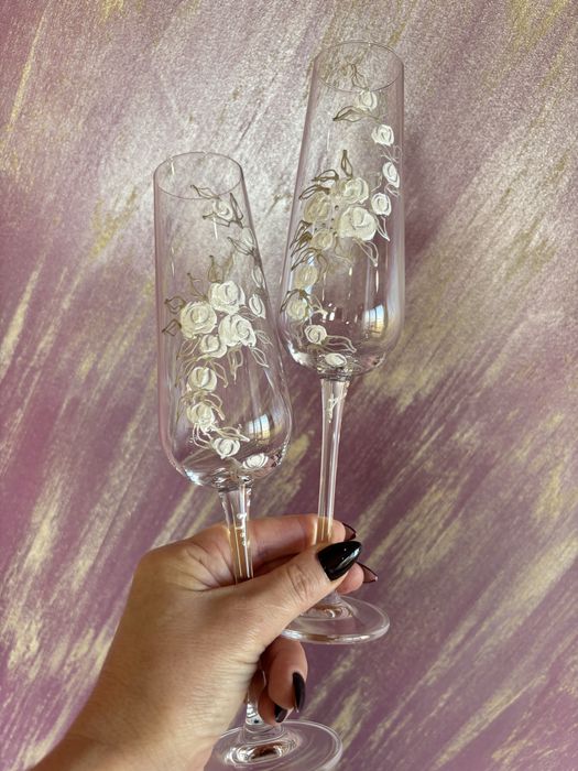 РАЗПРОДАЖБА!!! Рисувани ритуални сватбени чаши-комплект от 2бр