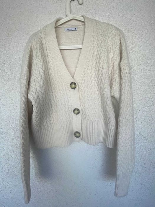 Cardigan alb ecru, cu model, gros, de iarna, S, nou, Reserved