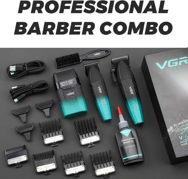 Комплект VGR 3 в 1 V-640 S3 GREEN- машинка ,тример, самобръсначка