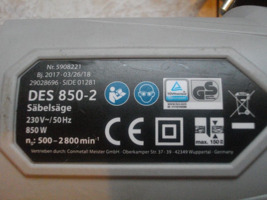 850 Вата Немски електрически Саблен Реципрочен Трион Duro Pro DES850-2