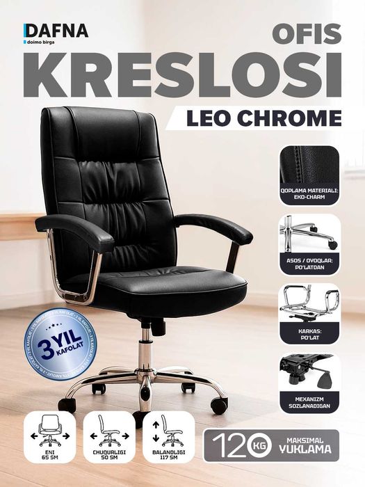 Ofis kreslosi Leo chrome Dafna chegirmada, ulgurji va chakana savdoda